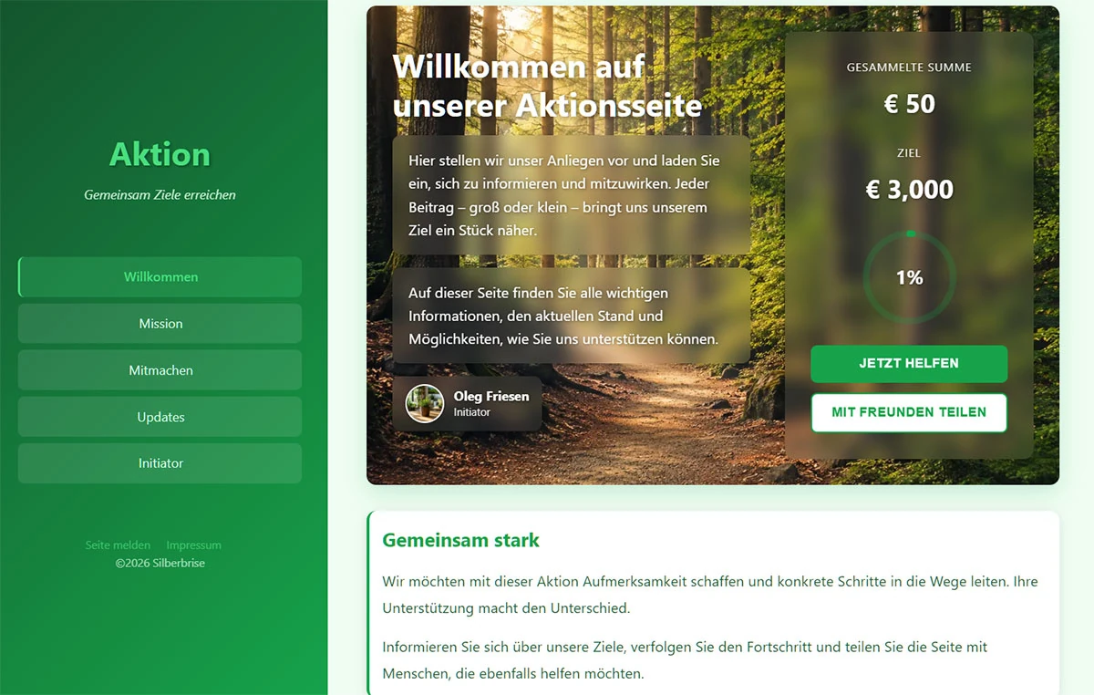 Darstellung einer öffentlichen Aktionsseite